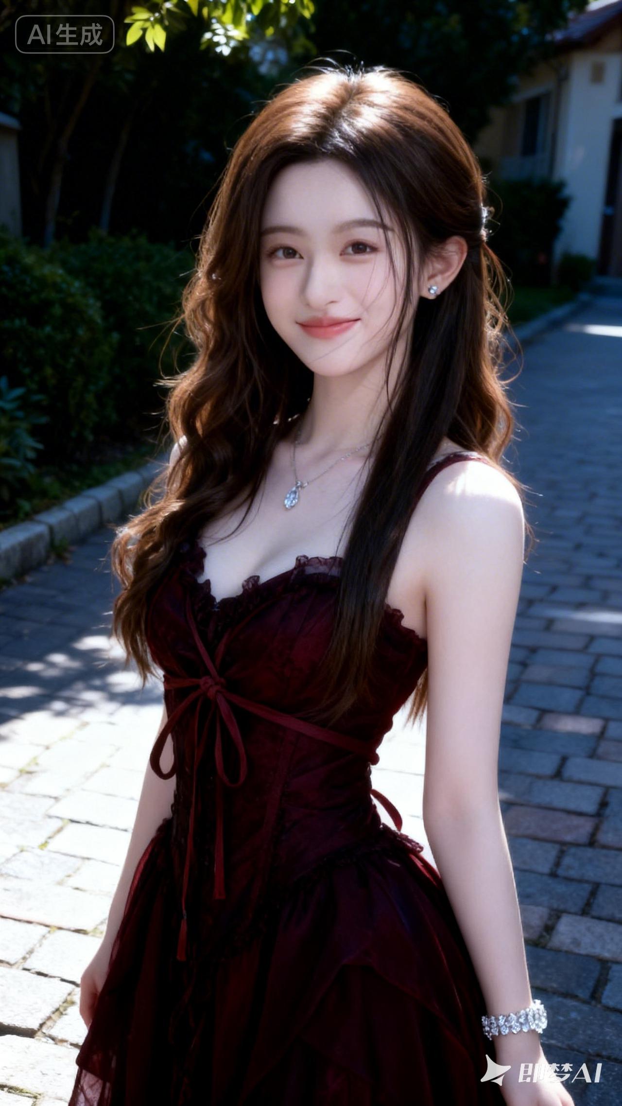 夏日清新穿搭，红裙飘逸，阳光下的甜美少女