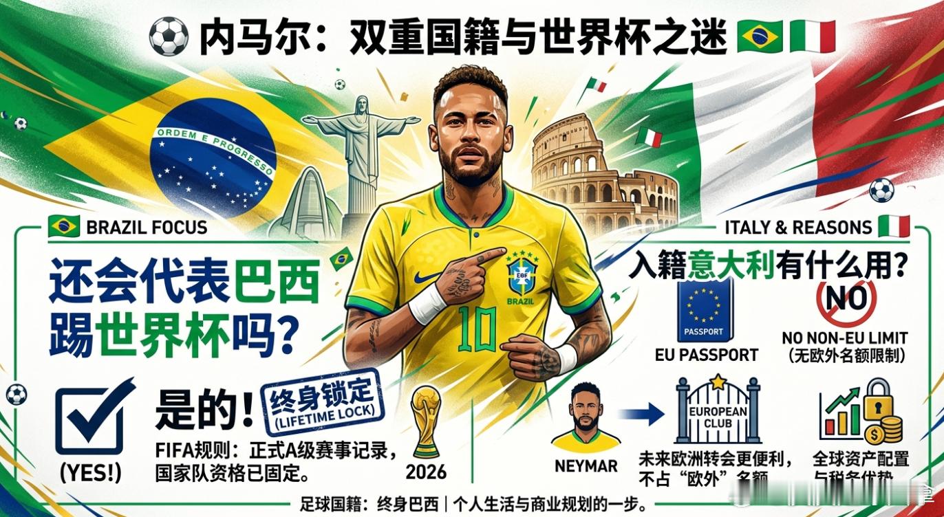 内马尔 巴西国家队 世界杯 足球知识科普🏆 【科普：内马尔获得意大利国籍，还会