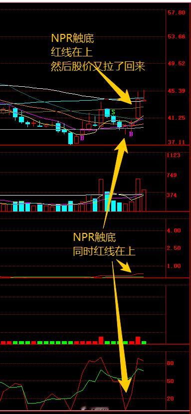 指标讲解软件 看了榜主前面讲的，那么看了图1这样的，前面NPR触底，红线在上，然