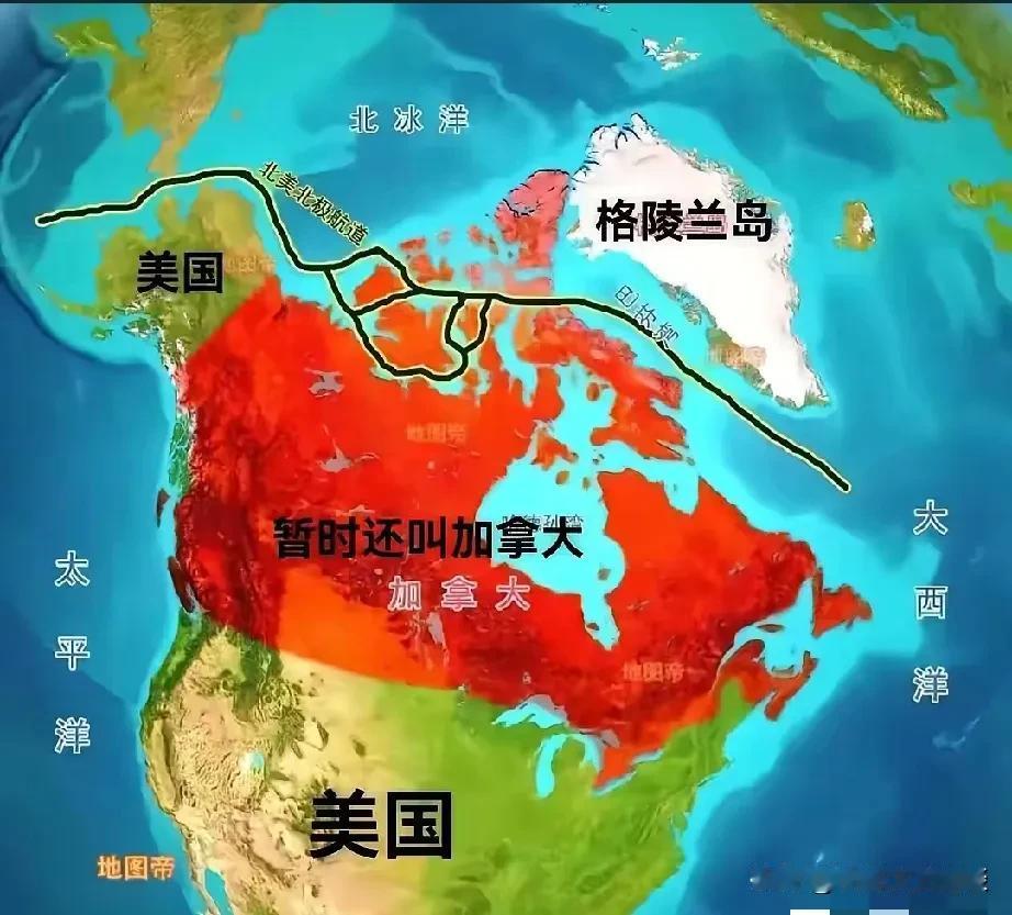 等到川普把格陵兰岛搞到手以后，加拿大还能睡得着吗？西北角是漂亮国，东北角是漂亮国