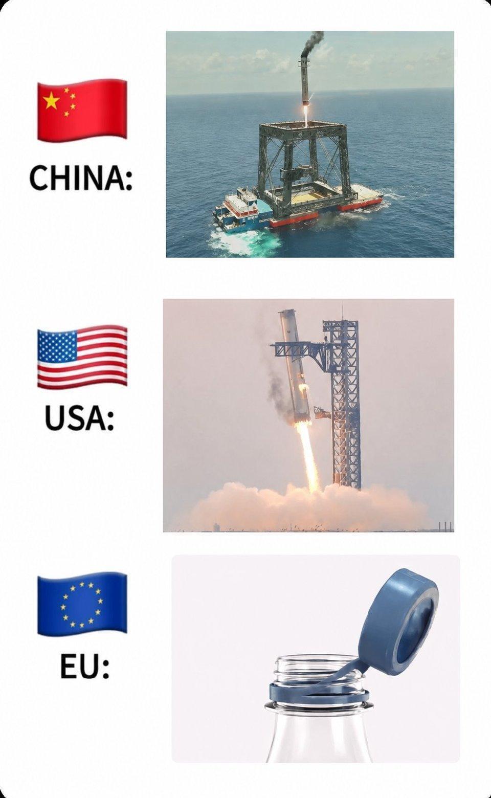 中国用网接住火箭

美国用筷子接住它

欧盟确保你的瓶盖永不离开你 ​​​