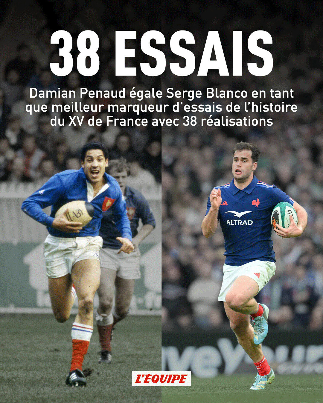 🏉🇫🇷达米安·佩诺刚刚在都柏林在与爱尔兰的比赛中，第75分钟达阵，追平了塞