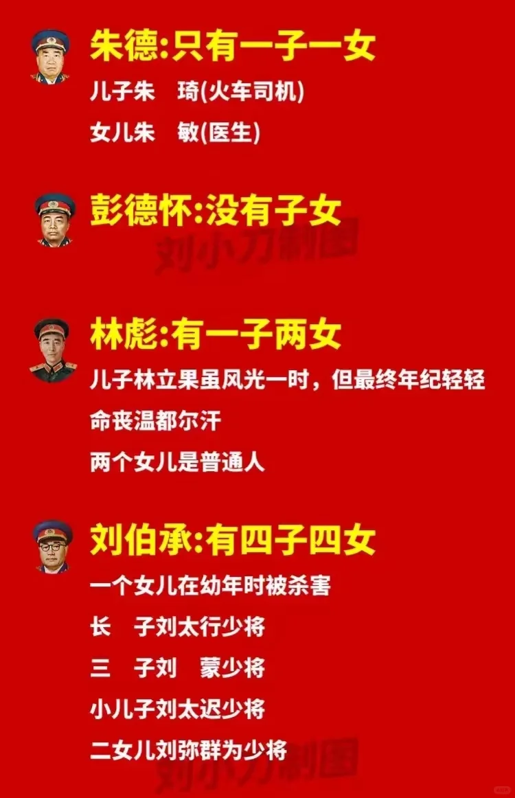 十大元帅子女，有一位元帅无儿无女