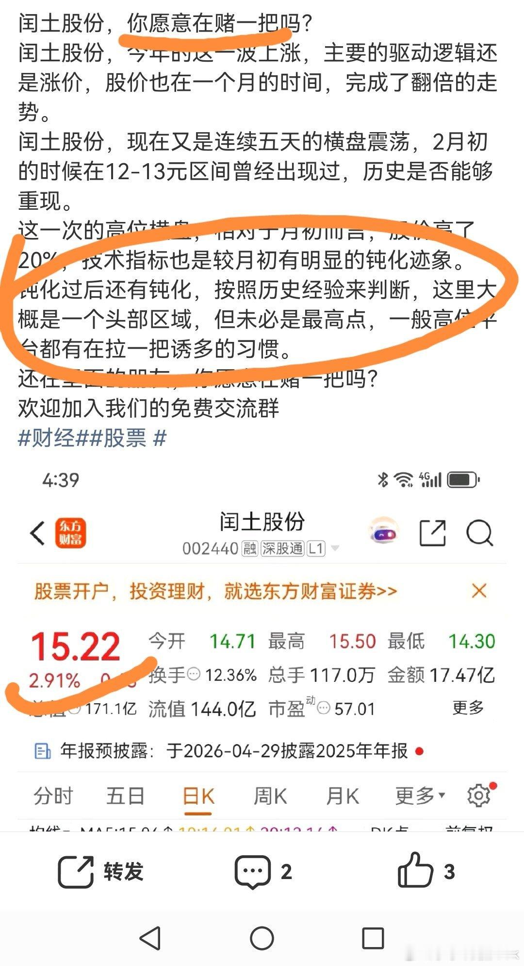 闰土股份，正式宣布上涨结束闰土股份，我2月24日发表一个观点，这里大概率是头部区