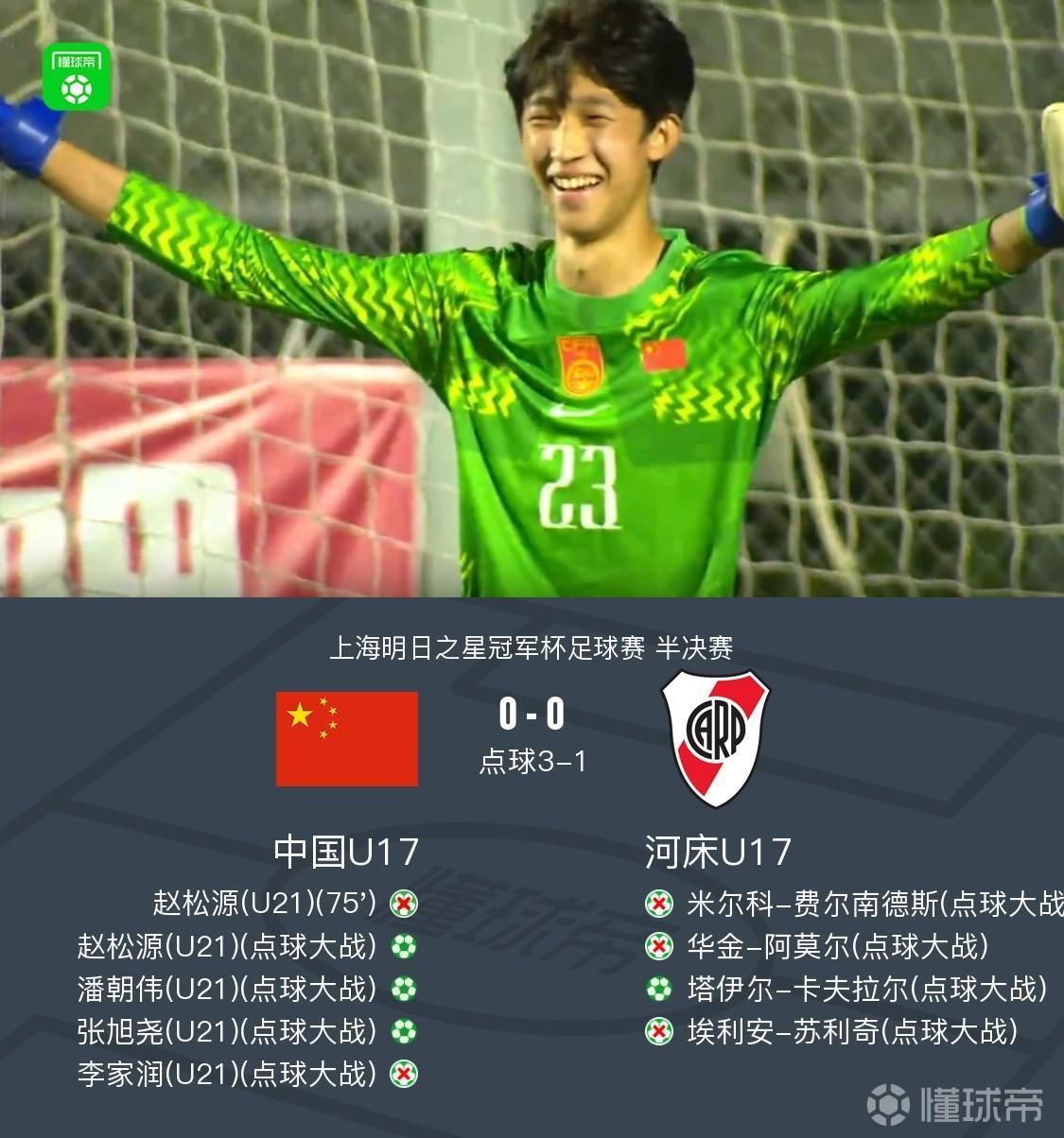 恭喜恭喜U17国少3-1点杀河床U17晋级决赛再战阿森纳U17。
       