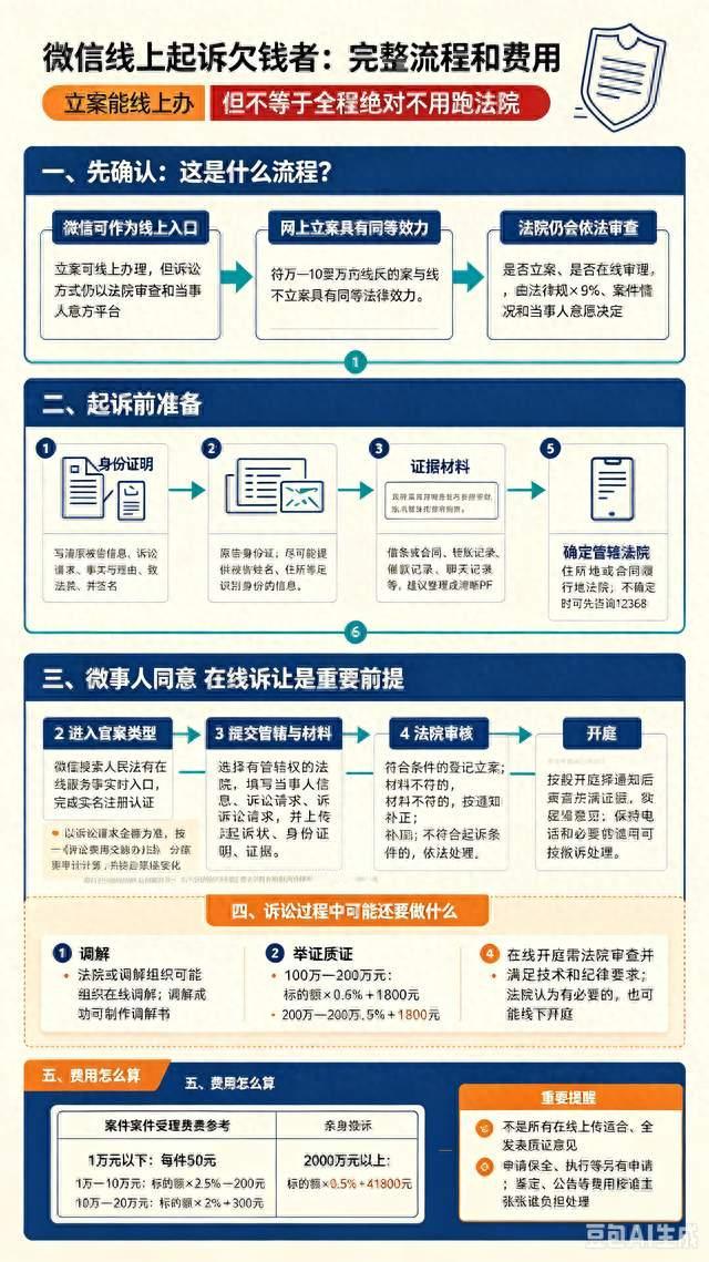 微信线上起诉欠钱者完整流程和费用，不用跑法院，很多人不知道