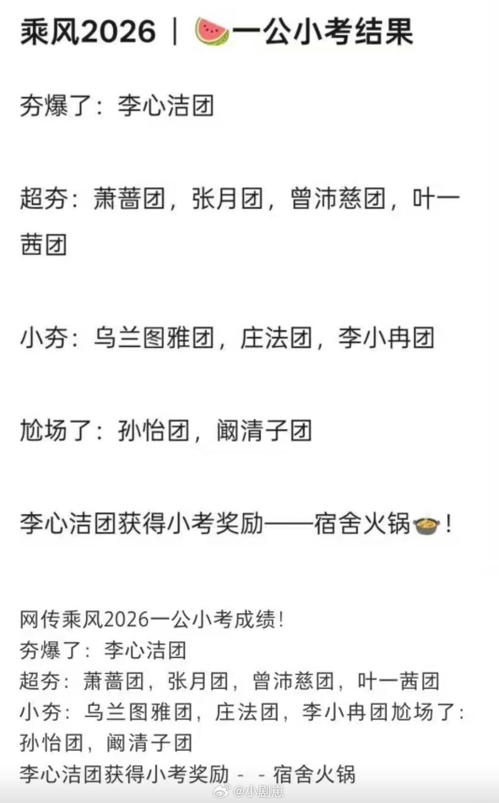 乘风破浪的姐姐乘风2026一公小考结果 雨爱第一 咏春倒一 乘风破浪的姐姐‖ 