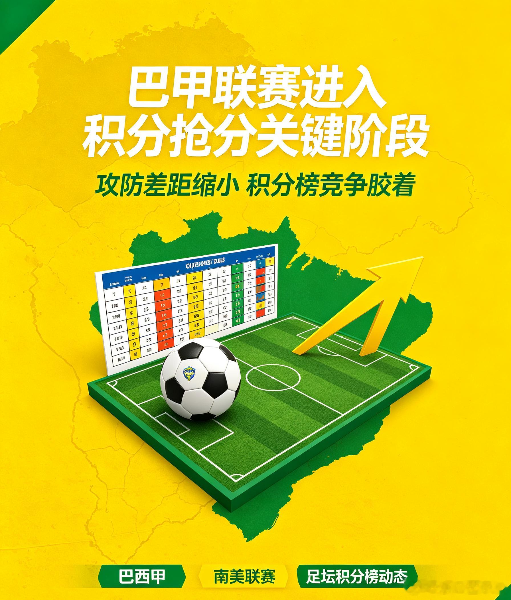 2026赛季巴甲联赛来到积分冲刺关键期，多支球队攻防表现差距大幅收窄，积分榜上游