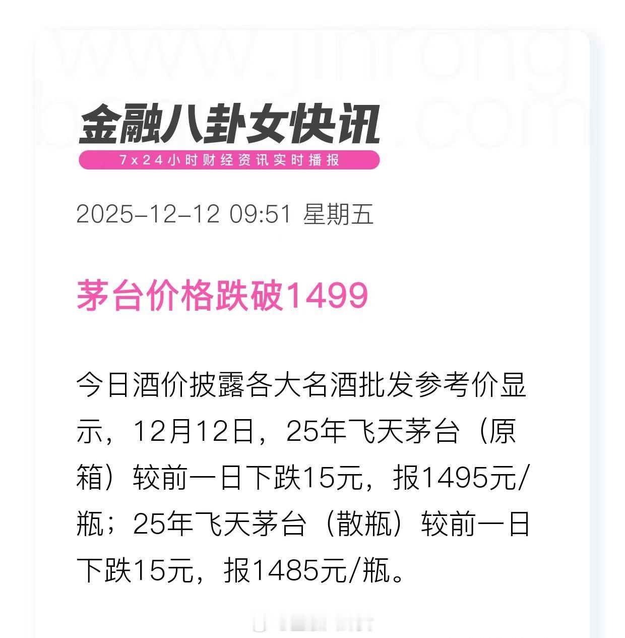 茅台价格跌破1499