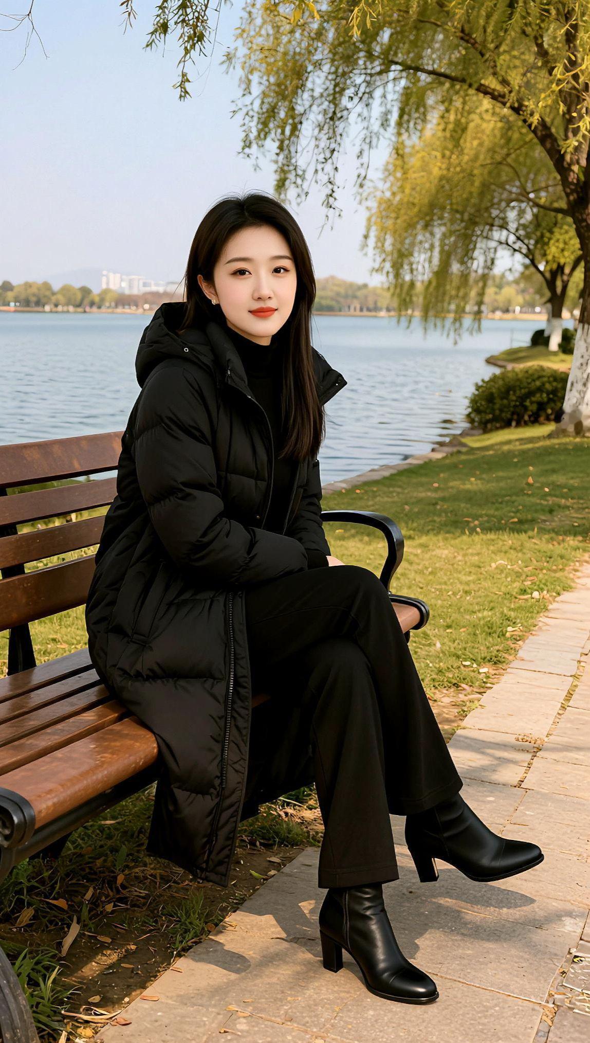 AI湖畔黑直发写真 抖音ai创作