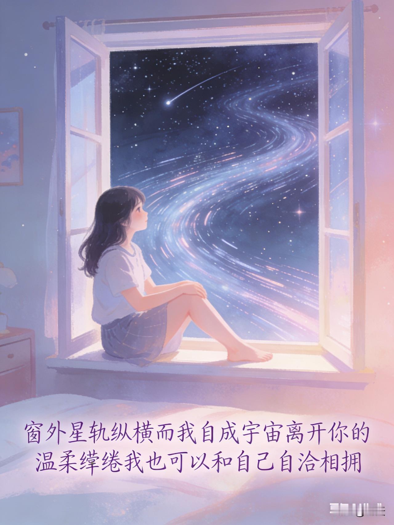 自成宇宙，与己相拥
 
窗外星轨纵横，星河浩瀚无垠，而我心有丘壑，自成宇宙。曾沉