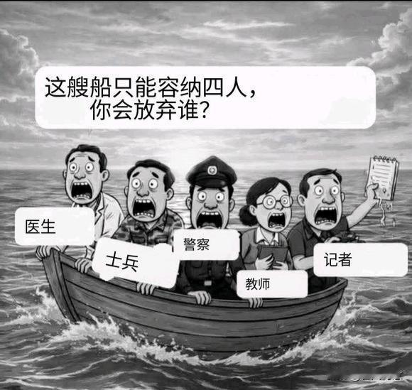 动动你聪明的大脑，请问这条船只能坐四个人，你会扔下哪一个？