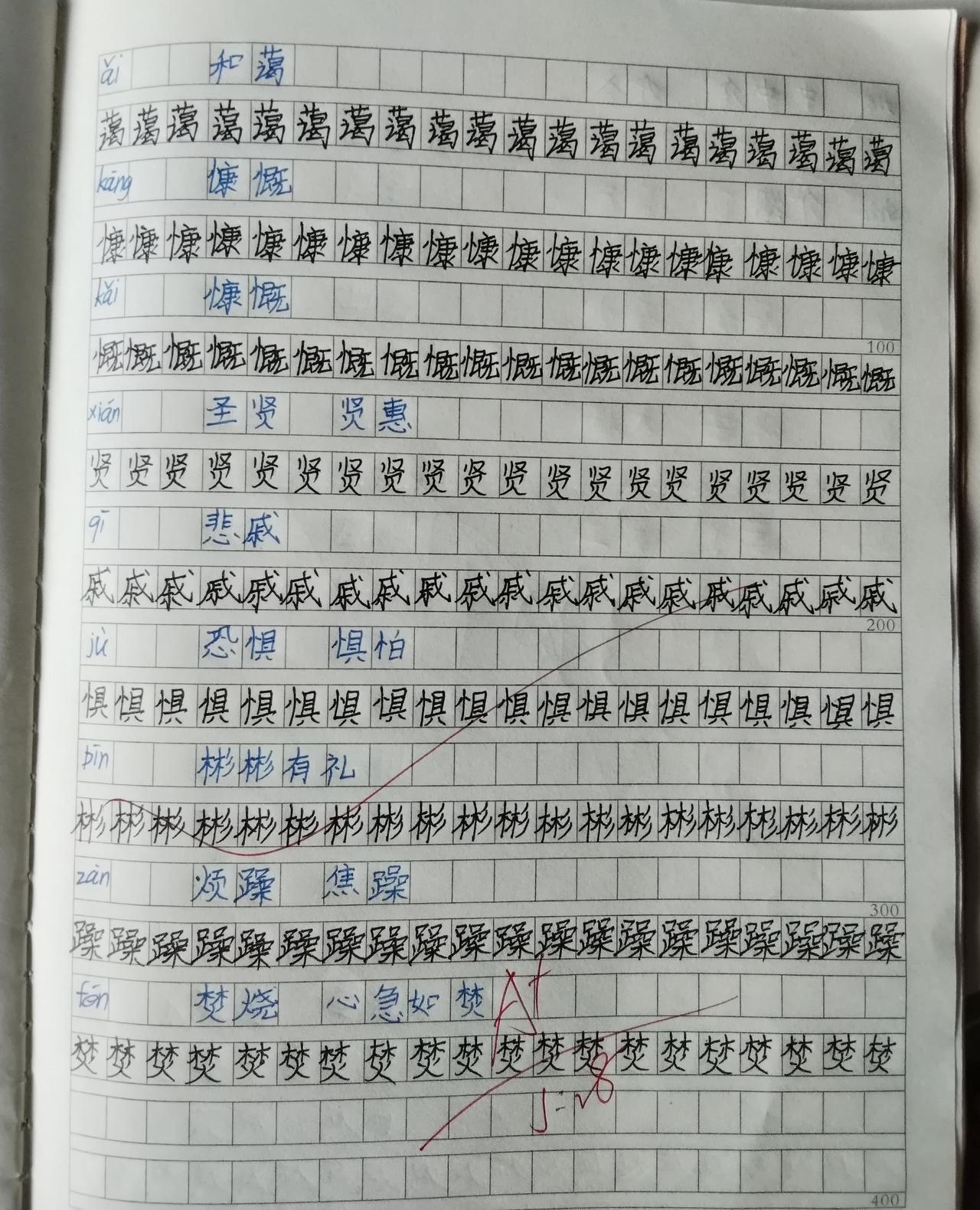 读四年级的孩子
生字写成这个样子
你们觉得咋样

我自己觉得嘛
我家读四年级的儿