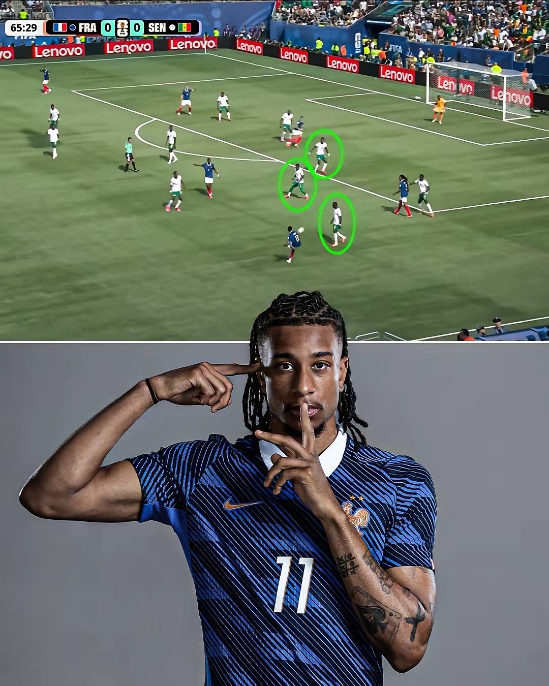 世界杯小组赛，法国3-1塞内加尔、取得开门红，姆巴佩梅开二度，巴尔科拉替补建功。