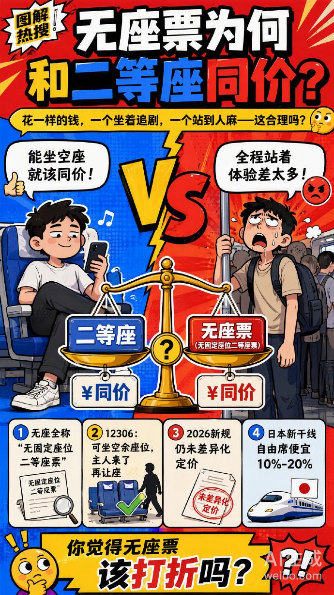 高铁的“无座票”为什么和“二等座”同价，这成为最近网上热议的话题。触发点来自于一