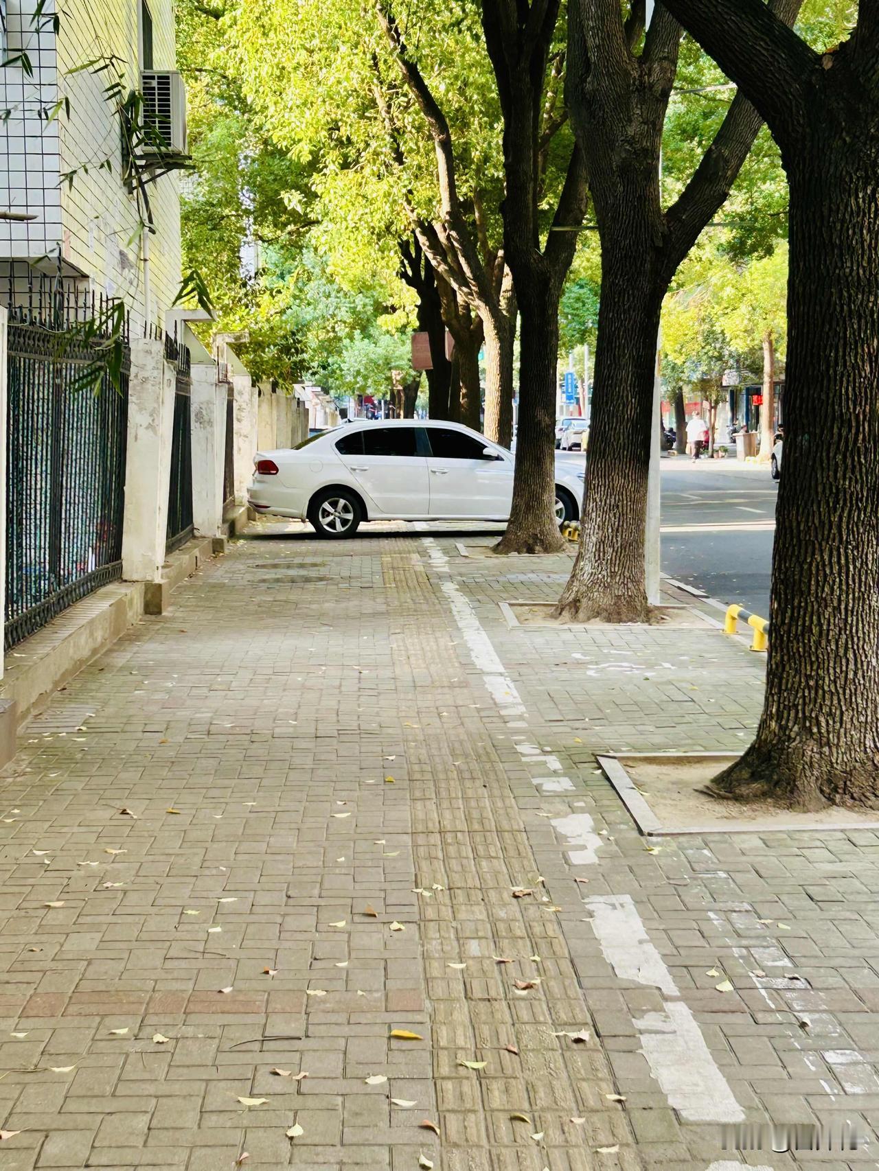 极不文明的停车（随手拍）。下午午睡后出门散步，我蓦地发觉有人竟这般停车，把人行通