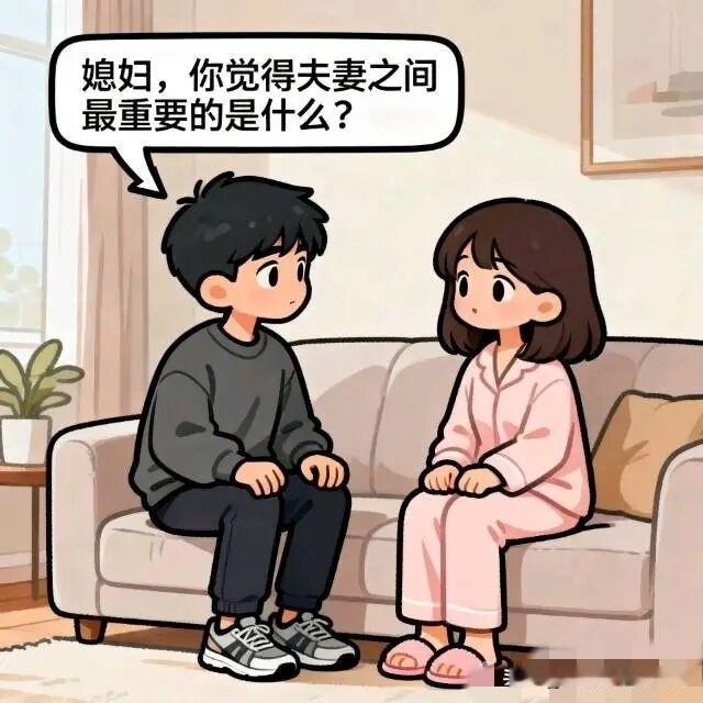 趣味漫画:老公：媳妇，你觉得夫妻之间最重要的是什么？媳妇：是相互尊重和理解。老公