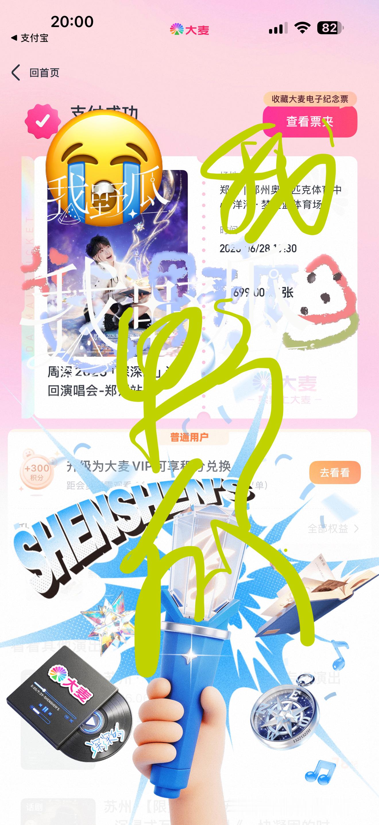 四年来第一次亲手抢到大麦，抢不到的票的四年的夜晚，那么静，那么冷，现在再不好过也