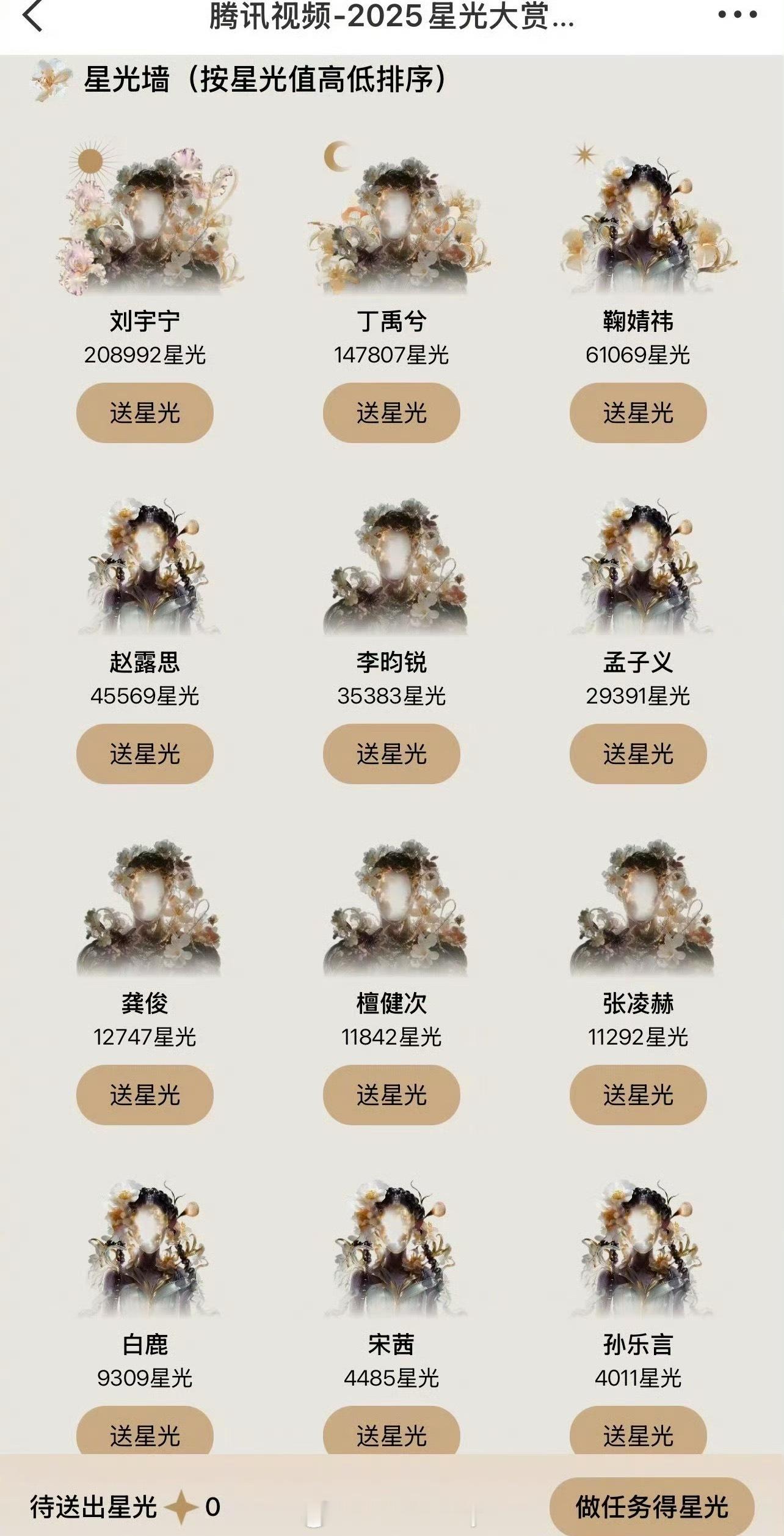 星光大赏星光墙目前排名 