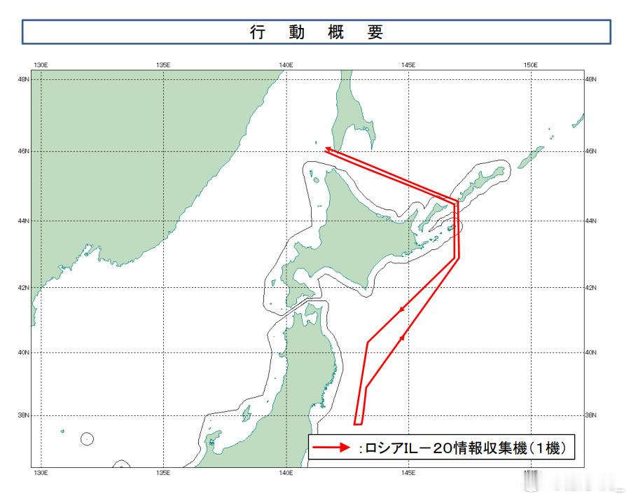 俄空天军一架伊尔-20电子侦察机昨天沿日本北海道和东海岸进行侦察飞行。而三天前这