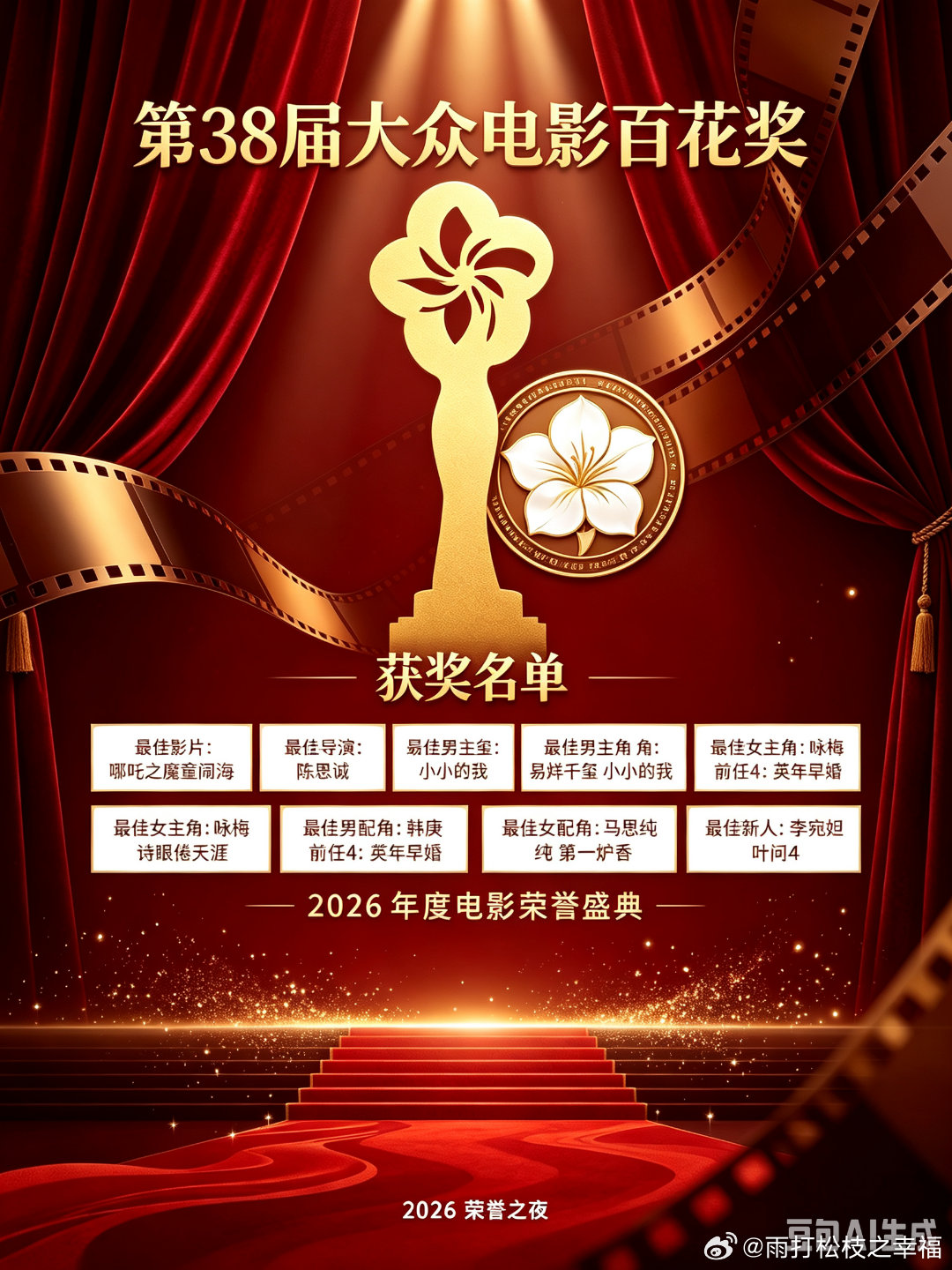 百花奖获奖名单第38届百花奖落幕，《哪吒之魔童闹海》斩获最佳影片，易烊千玺凭借《