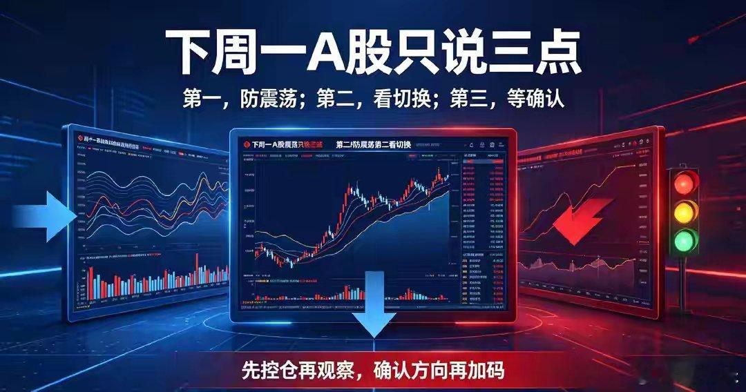 下周一A股只说三点：第一，防震荡；第二，看切换；第三，等确认周末消息、外围波动、