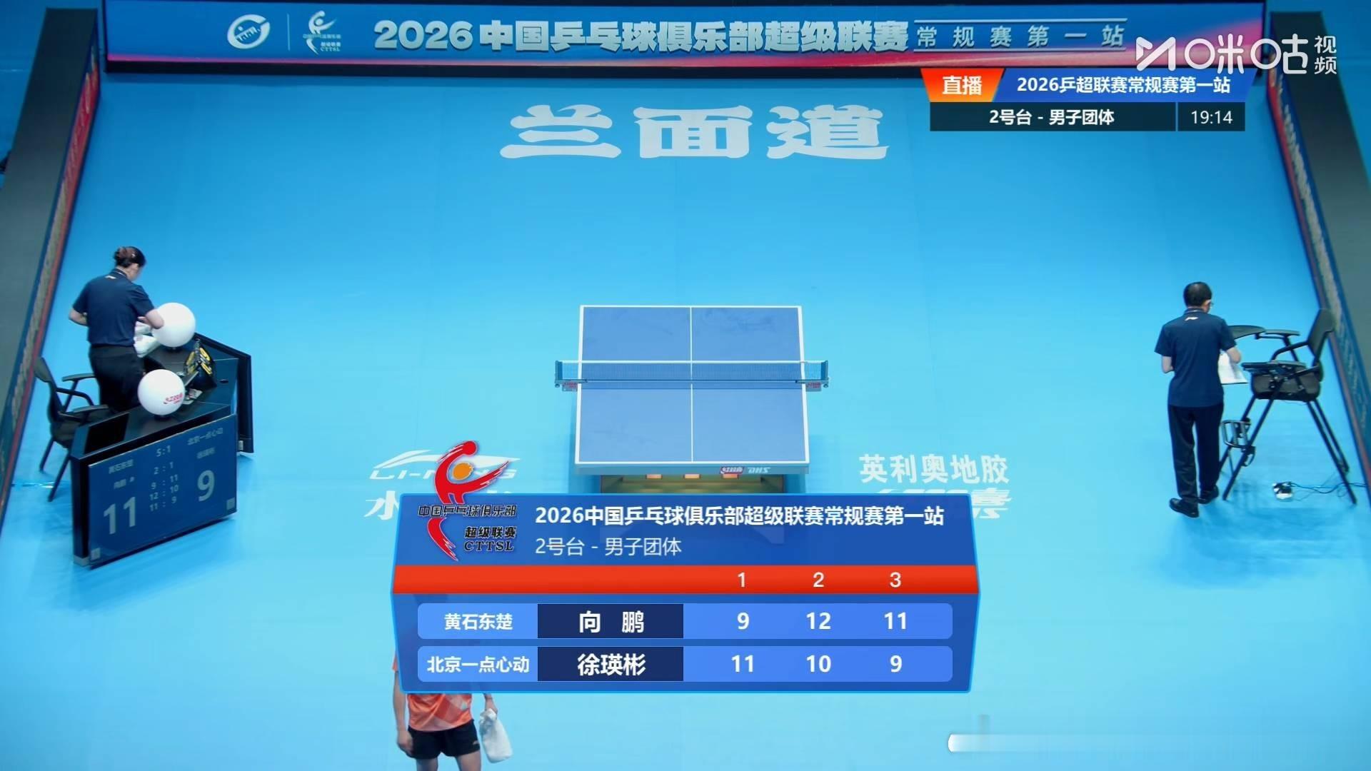 向鹏2比1徐瑛彬（-9，10，9）第三盘：温瑞博VS黄友政黄石东楚五比一北京一点