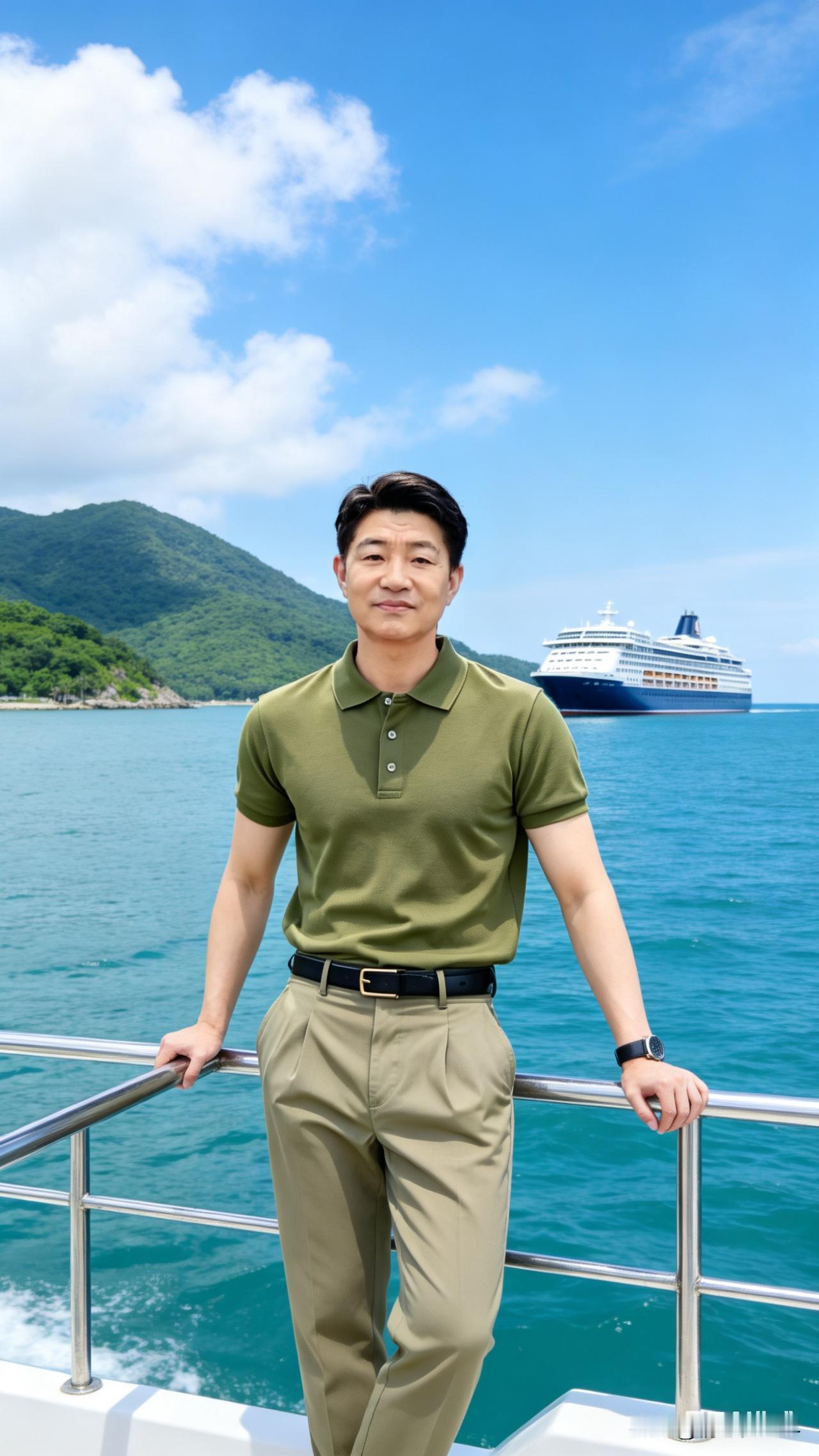 清爽海风中，绿衫搭配卡其裤，轻松自在，尽享美好时光！🌊👕👖薄荷绿度假穿搭 