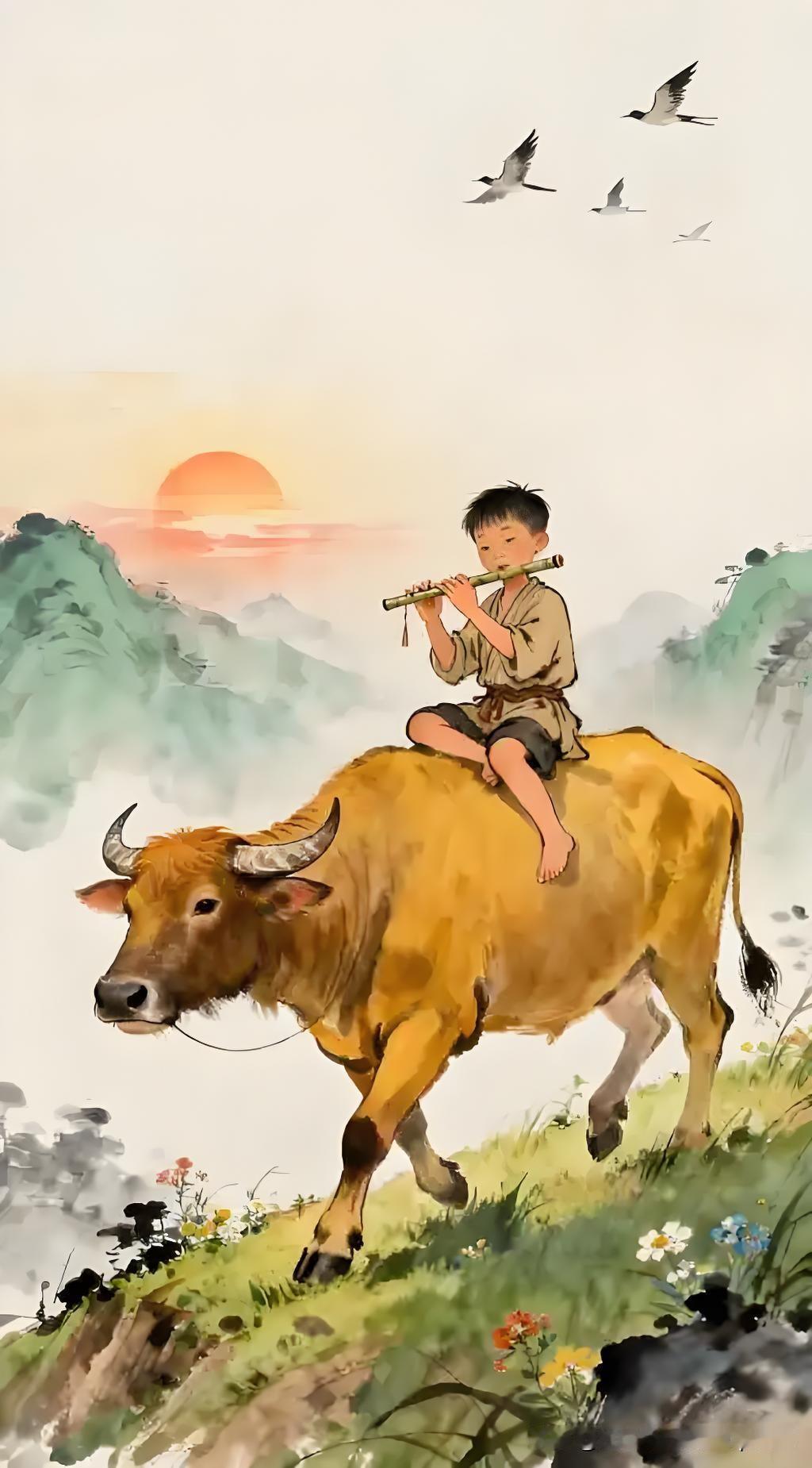 《谒》
——宋·释从悦
常居物外度清时，
牛上横将竹笛吹。
一曲自幽山自绿，
此