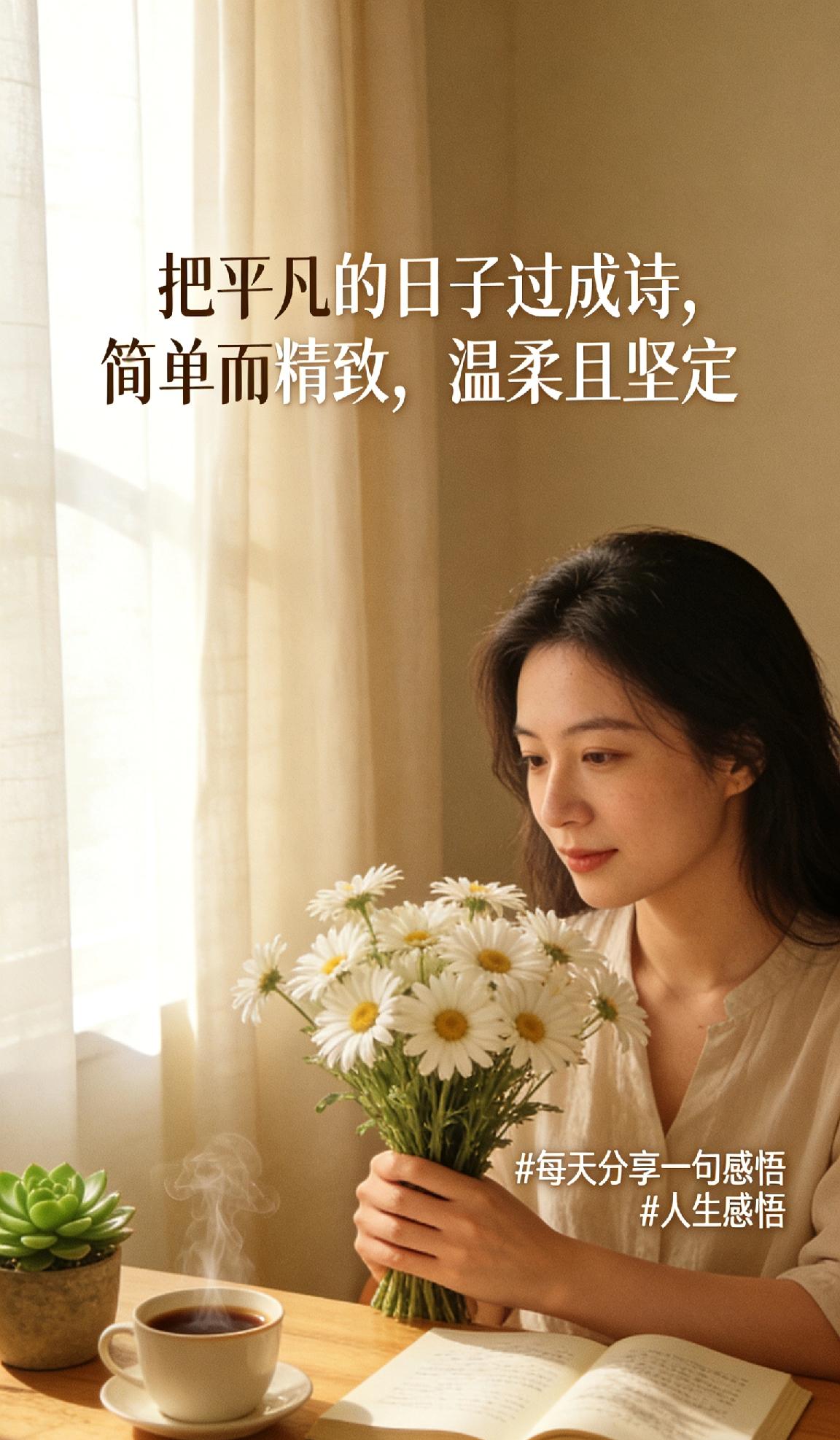 每天分享一句感悟把平凡的日子过成诗，简单而精致，温柔且坚定。每天分享一句感悟 人