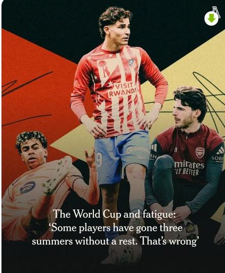 世界杯临近，但关于球员健康，特别是明星球员的健康问题却越来越被大家关注
之前一个