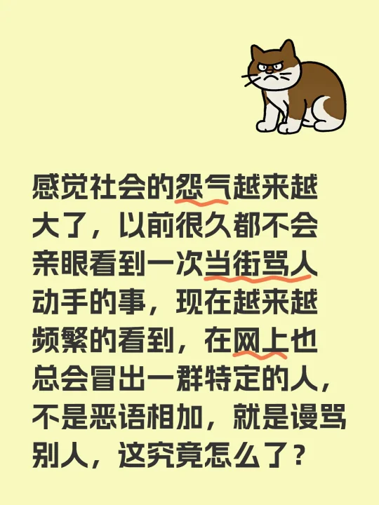感觉社会的怨气越来越大了，以前很久都不会亲眼看到一次当街骂人动手的事...