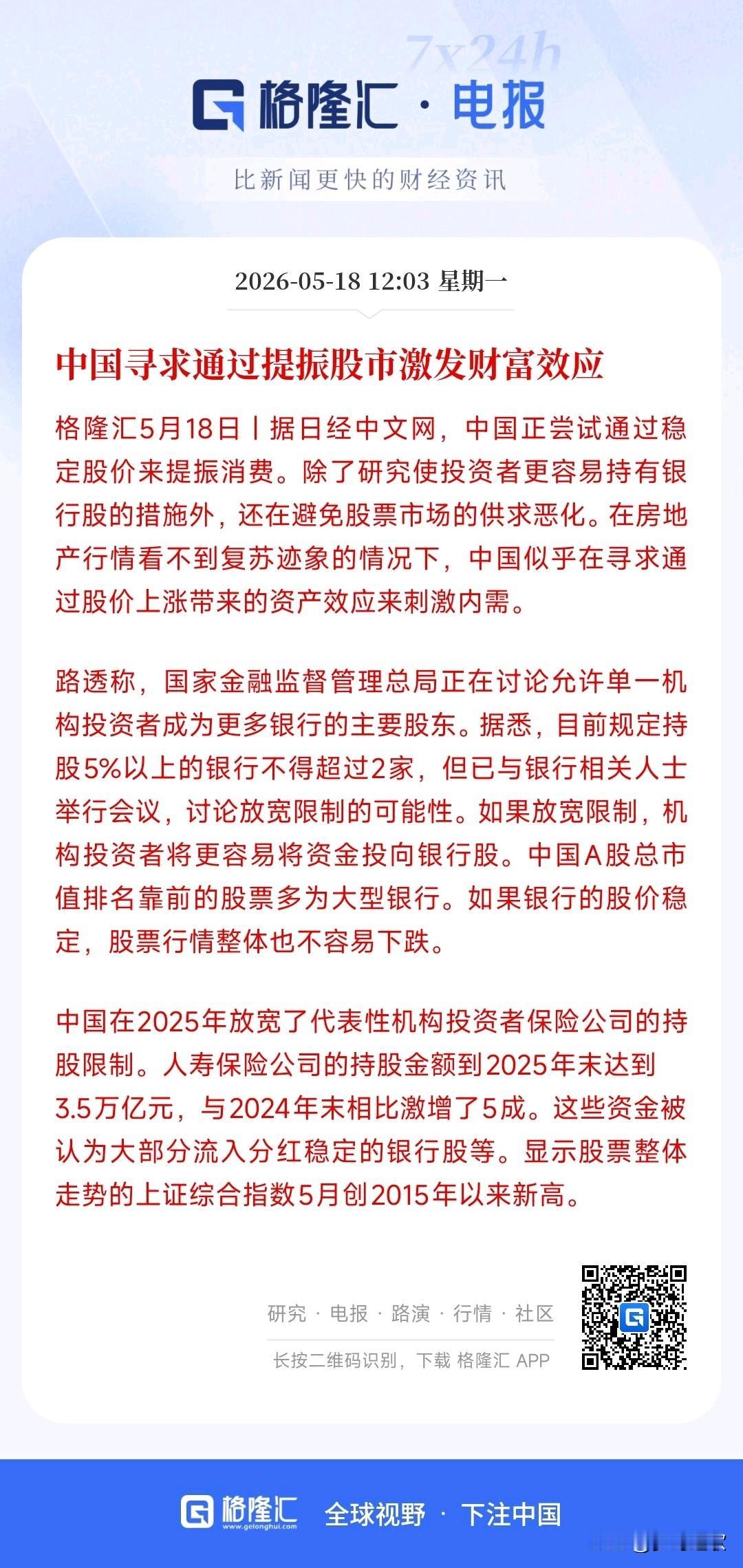 日本：中国想靠股市提振经济
日经中文网：中国楼市拉不动经济、带不动大家花钱了，现