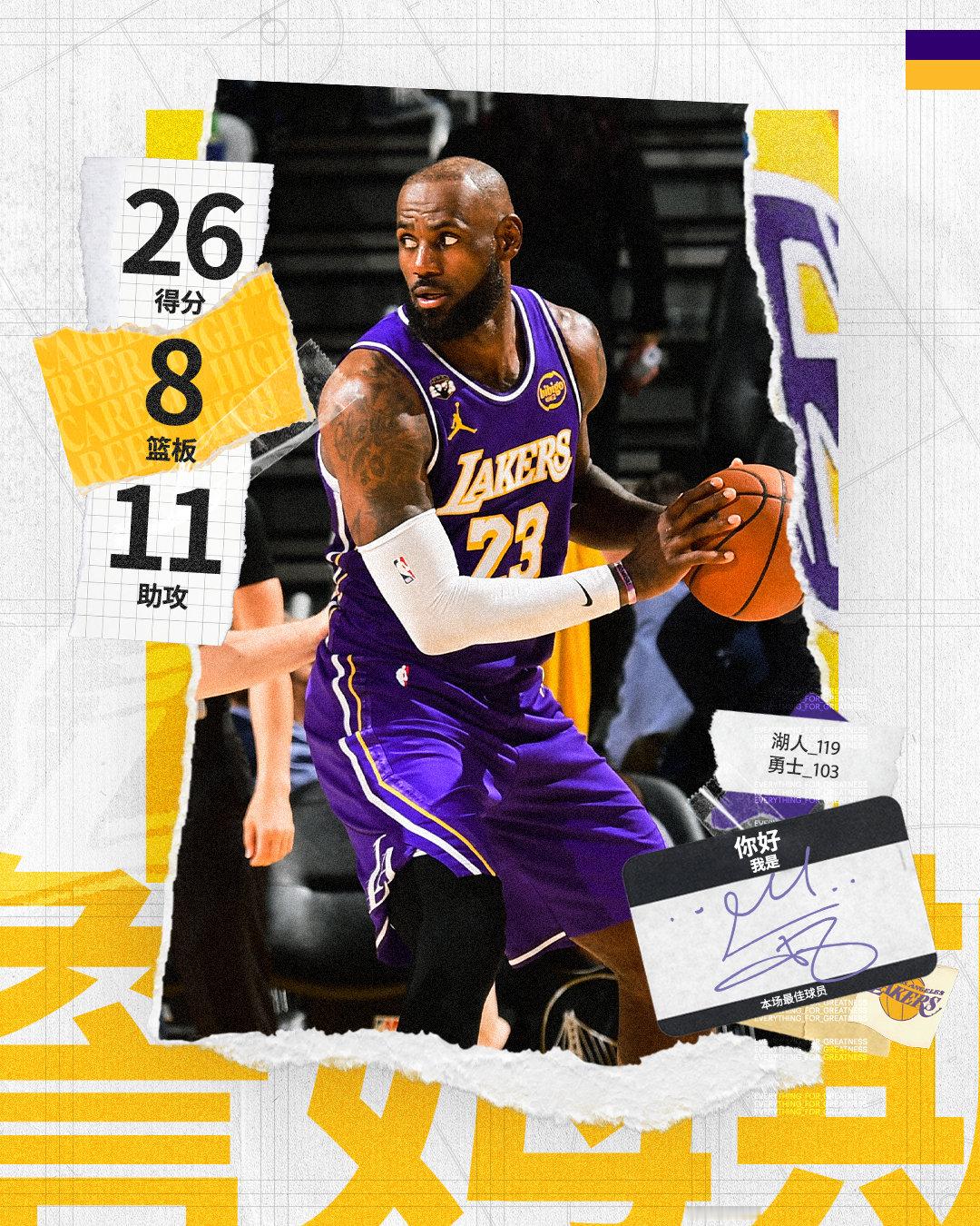 「全场MVP🥇」再次砍下两双，带领我们胜利 😤 👑湖人战胜勇士 詹姆斯一打