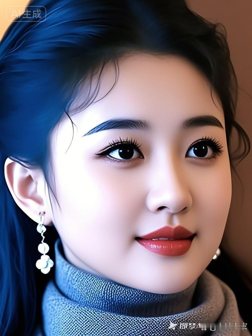 甜美可人的蓝发少女，精致的妆容和优雅的耳饰，尽显时尚魅力！💕✨