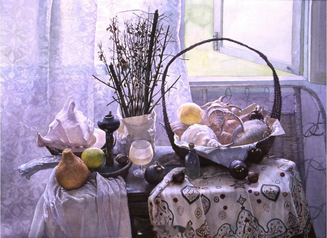 《窗前》朱沙水彩画109-79cm 