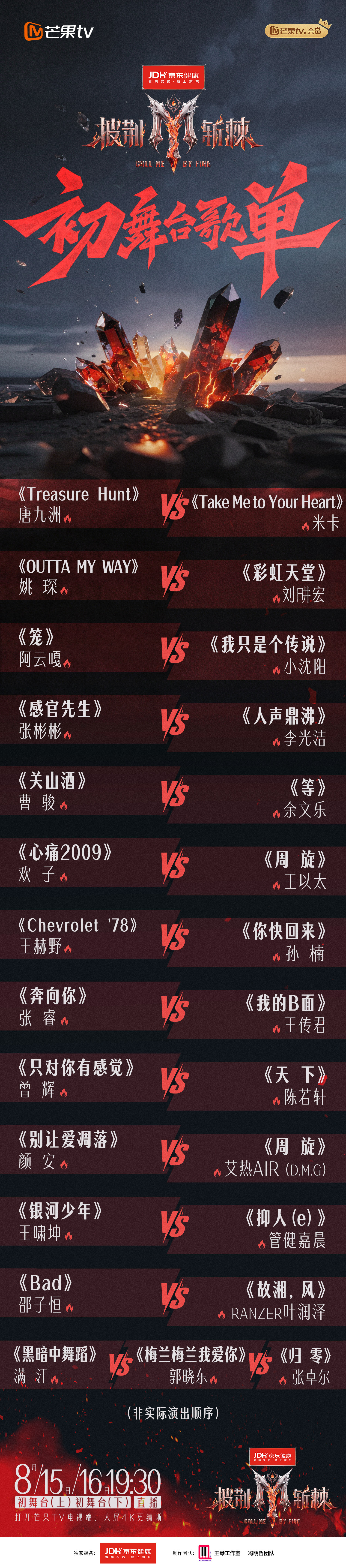 披荆斩棘《披荆斩棘》初舞台对战图公开！王以太艾热都唱《周旋》！艾热vs颜安王以太