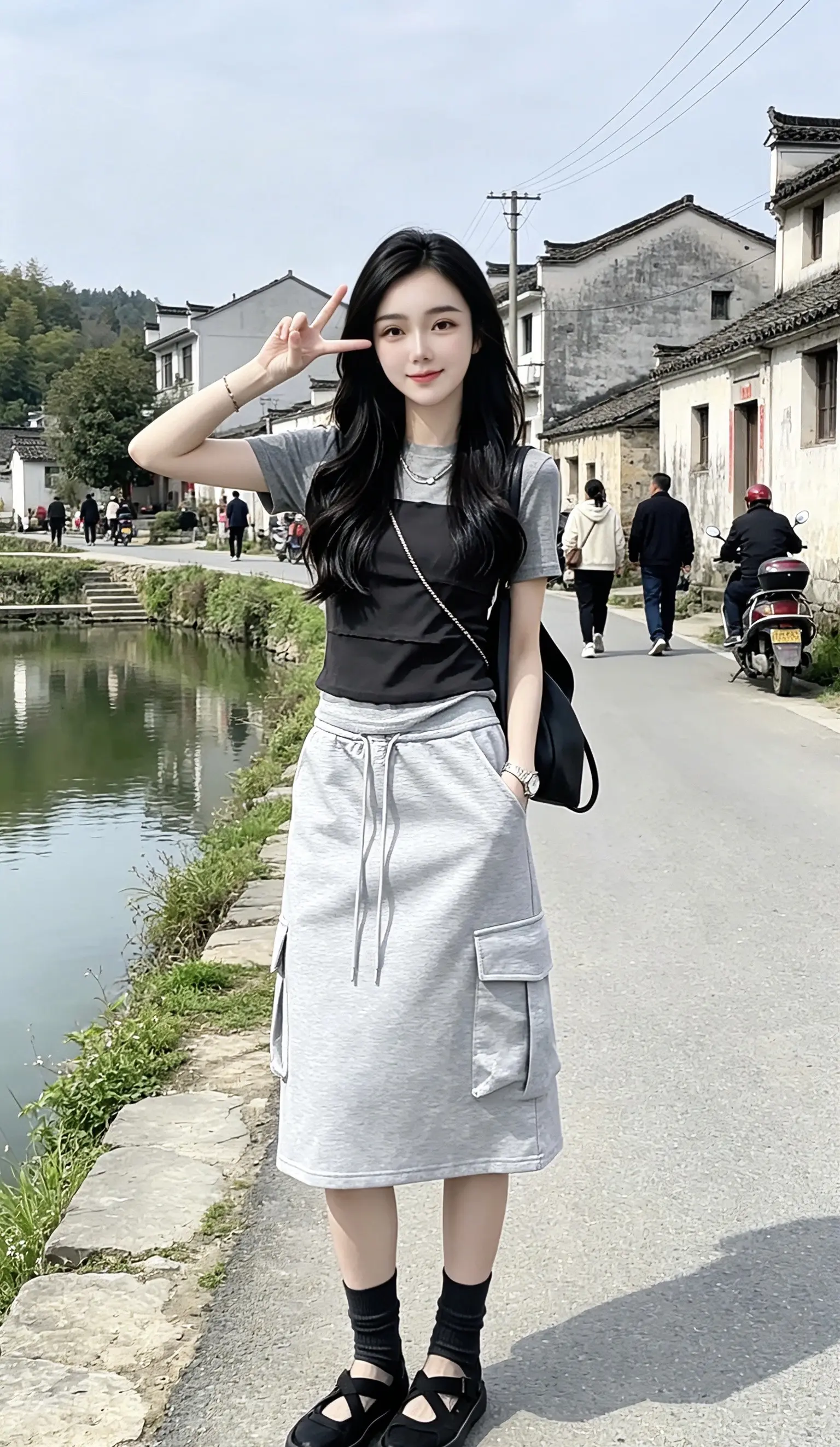 显瘦百搭工装裙 t恤搭配半身裙 夏日女生休闲穿搭 灰色工装裙穿搭