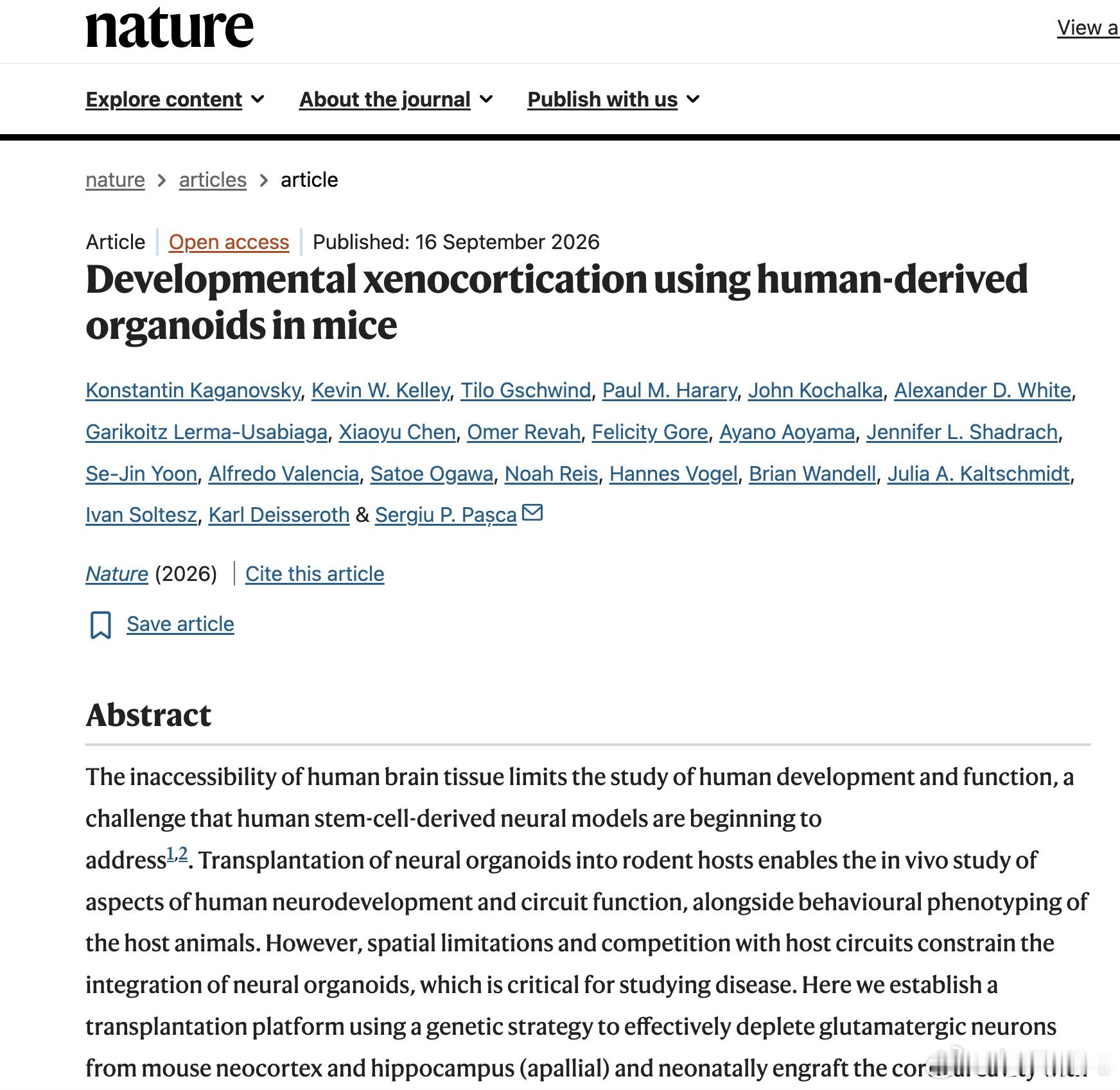 Nature发布一项可用于研究人类大脑发育、开展体内疾病建模的全新实验技术。人类