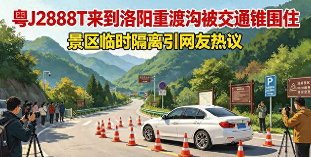 粤J2888T抵达洛阳重渡沟被交通锥围住！网红车辆引全网热议