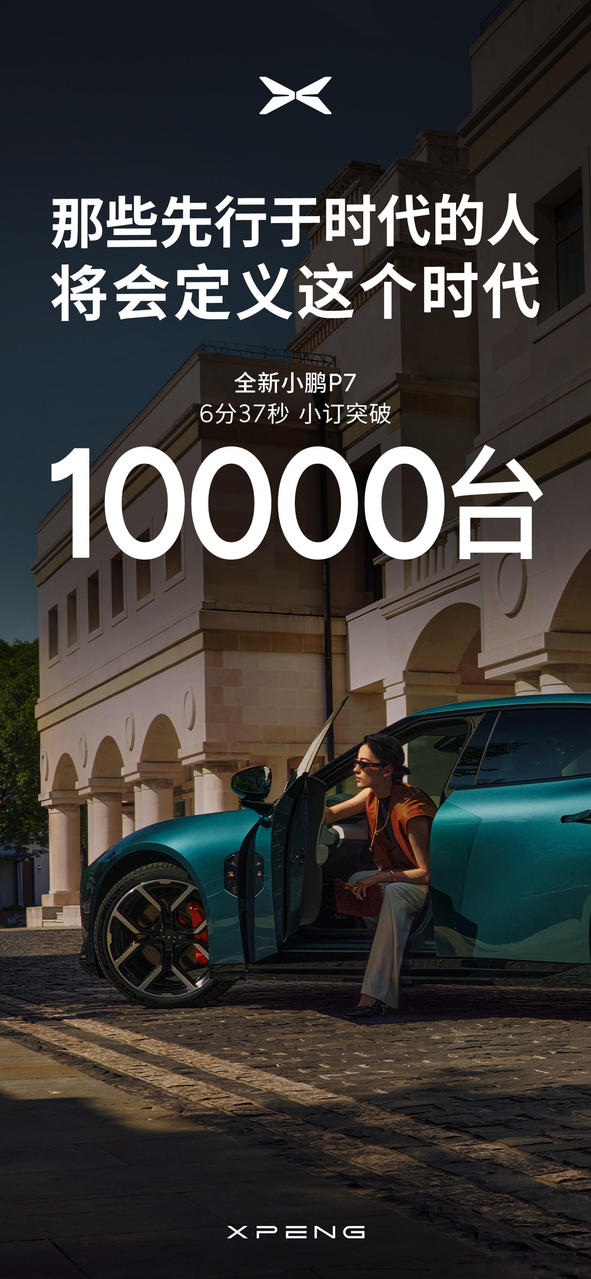 小鹏P7预售6分37秒，小订突破10000台，没有预售价都那么猛[点赞]全新小鹏