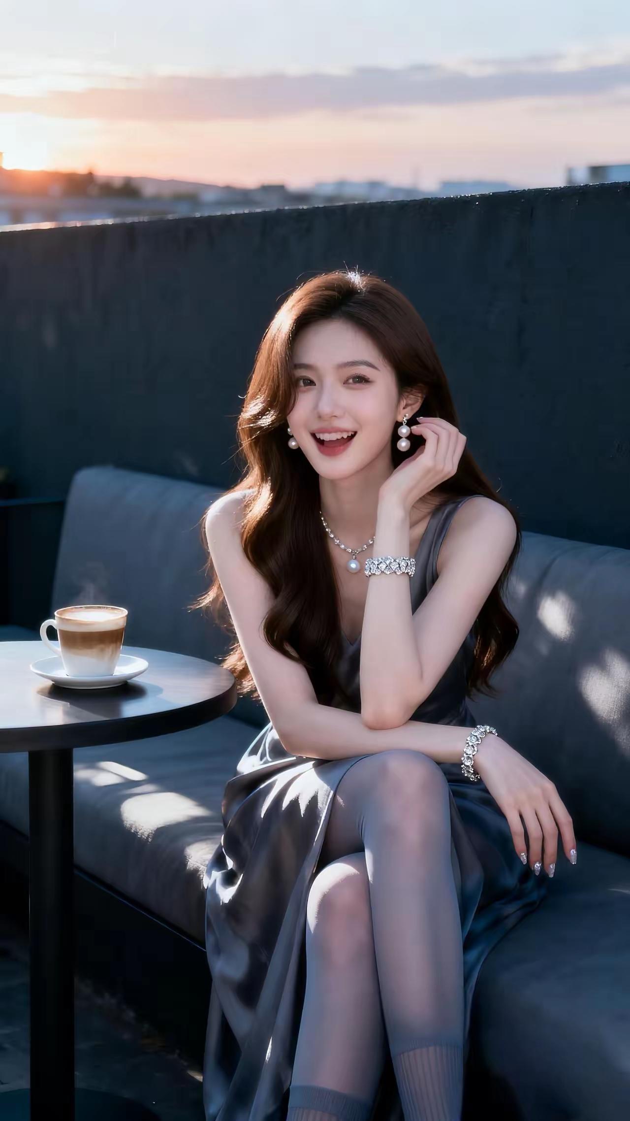 在落日余晖下，享受一杯咖啡的宁静与美好。