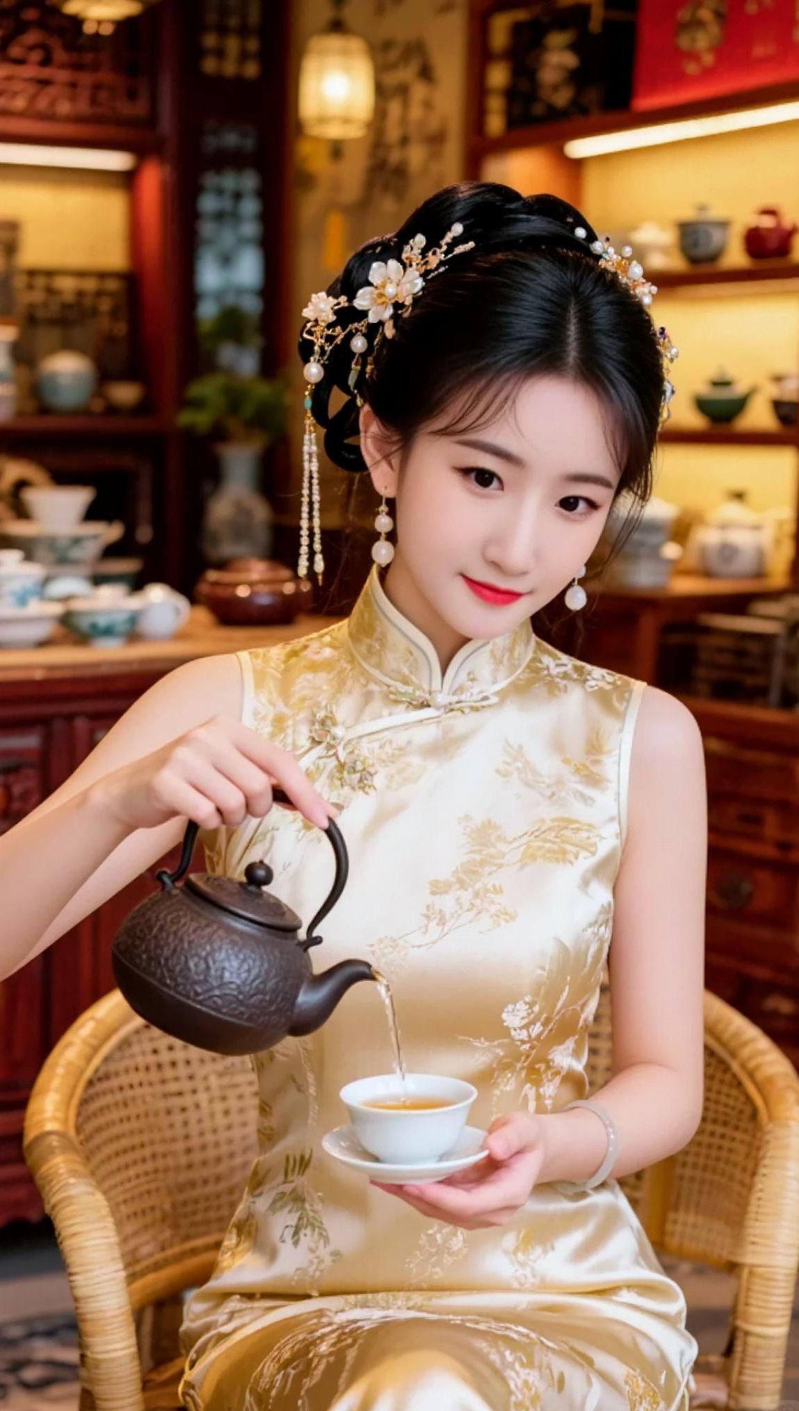 AI旗袍茶艺写真