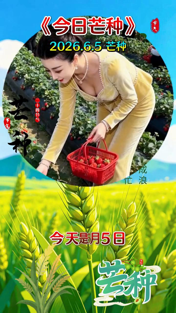 今日芒种。
今天是6月5日，也是芒种节气。种下一份真心，收获百万开心；种下一份诚