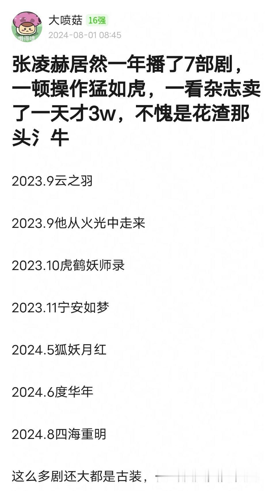 张凌赫一年播了7部剧!  ?  就这还待爆嘛 ​​​