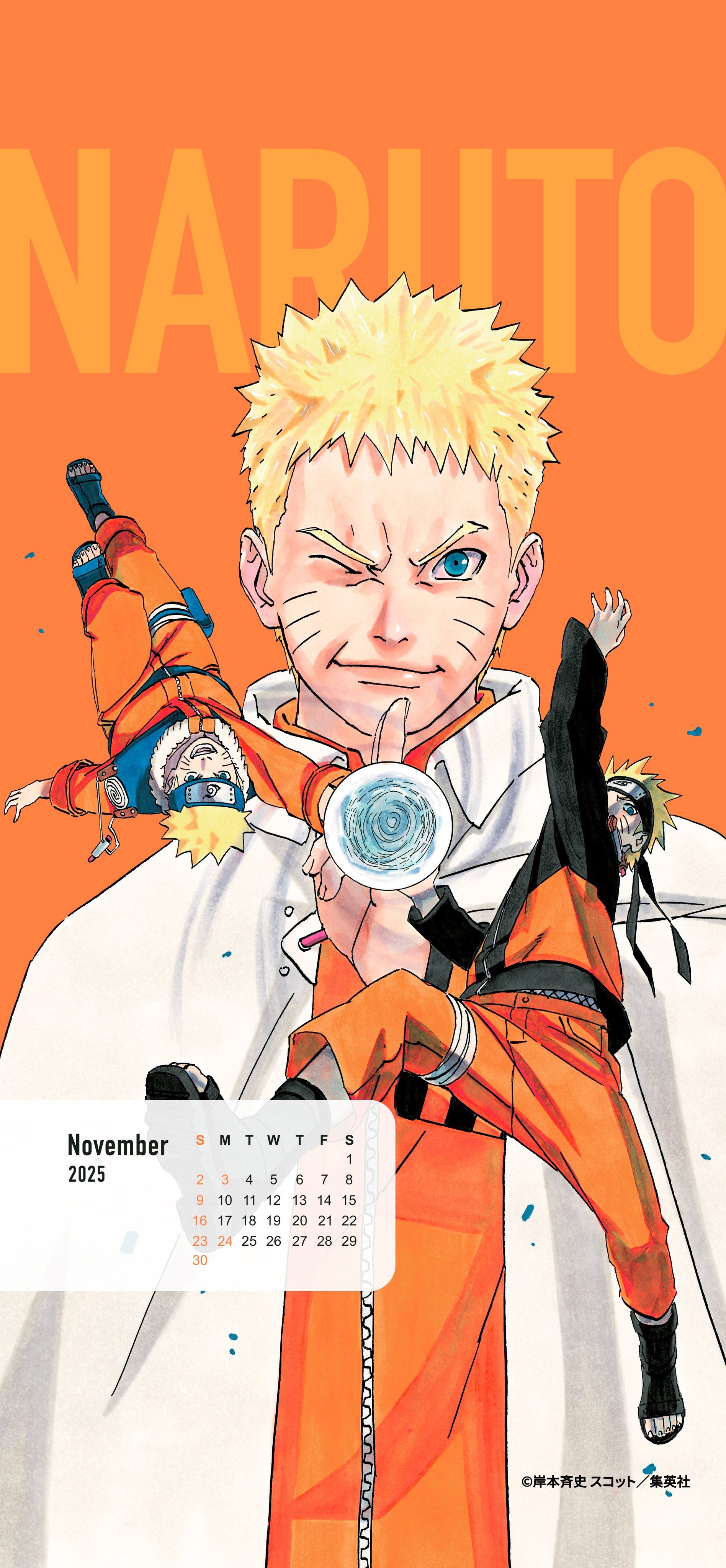 『火影忍者官方』最新发布的2025年11月月历壁纸！（图3图4是不带月历的版本）