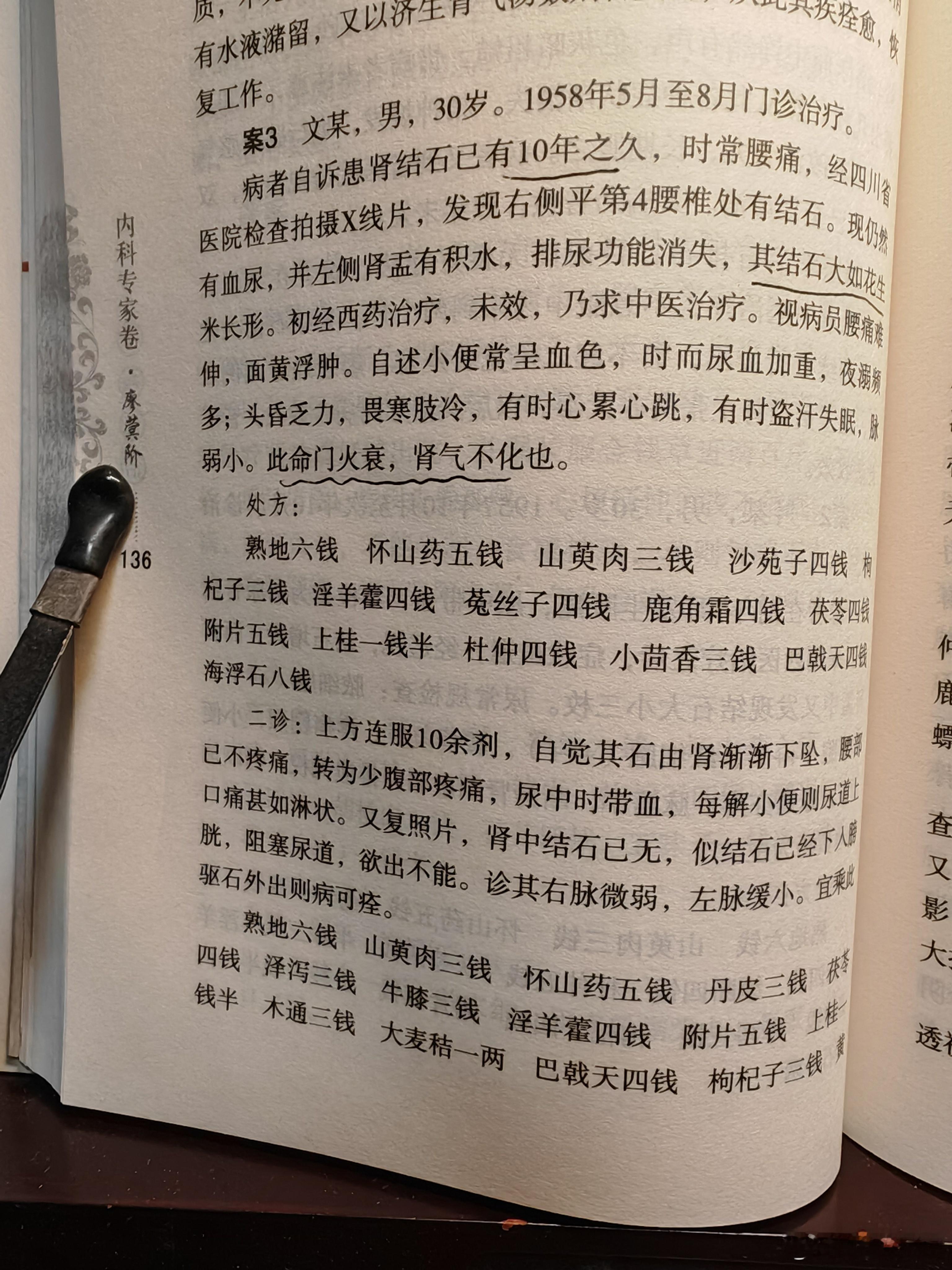 肾结石10年，血尿，结石大如花生米，头晕乏力，畏寒肢冷，从温补肾阳入手，三诊就痊