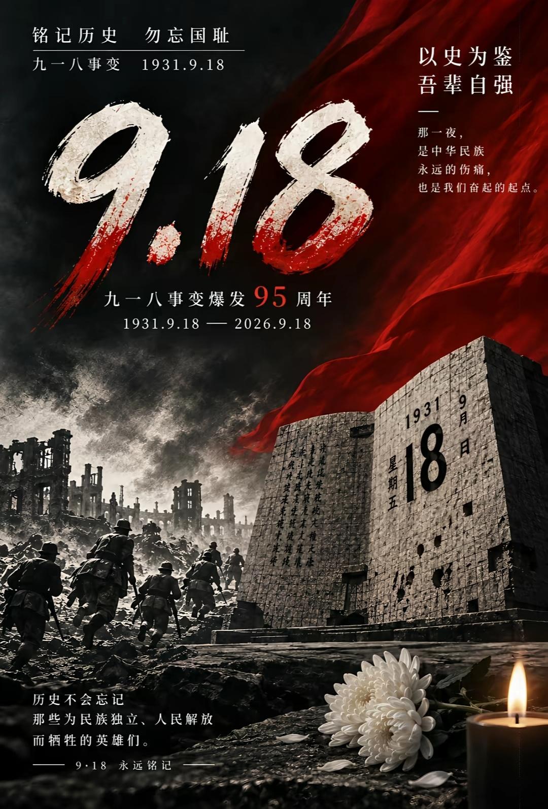 九一八事变 铭记历史，吾辈自强
 
1931年9月18日，九一八事变爆发，山河蒙