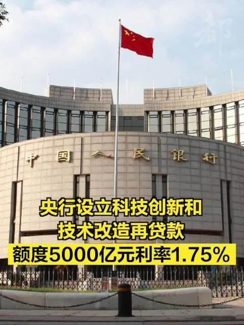 喜讯！央行设5000亿人民币科技创新和技术改造再贷款

中国人民银行宣布设立一项