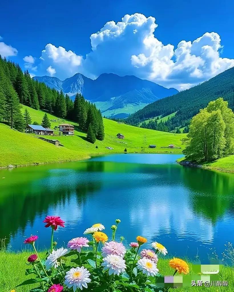 云抱青山如故友，
雨增绿水似亲人。
横批：《故友与亲人》